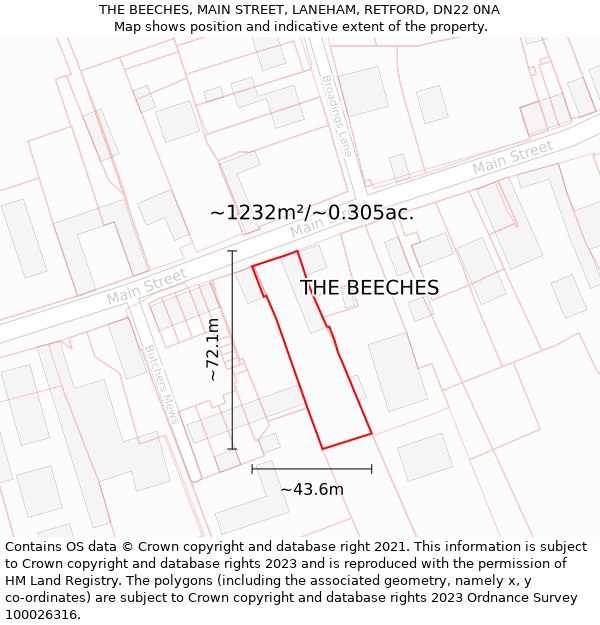 THE BEECHES, MAIN STREET, LANEHAM, RETFORD, DN22 0NA: Plot and title map