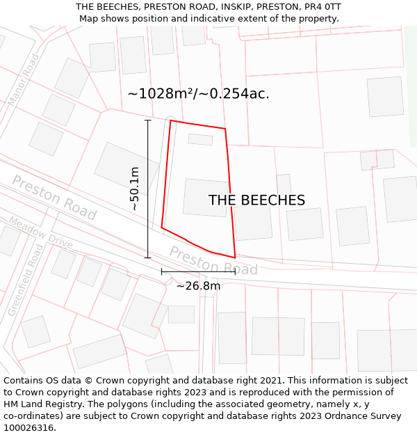 THE BEECHES, PRESTON ROAD, INSKIP, PRESTON, PR4 0TT: Plot and title map