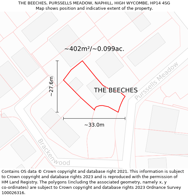 THE BEECHES, PURSSELLS MEADOW, NAPHILL, HIGH WYCOMBE, HP14 4SG: Plot and title map