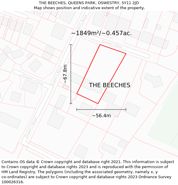 THE BEECHES, QUEENS PARK, OSWESTRY, SY11 2JD: Plot and title map