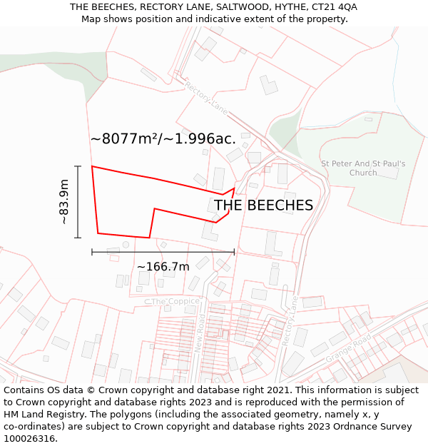 THE BEECHES, RECTORY LANE, SALTWOOD, HYTHE, CT21 4QA: Plot and title map