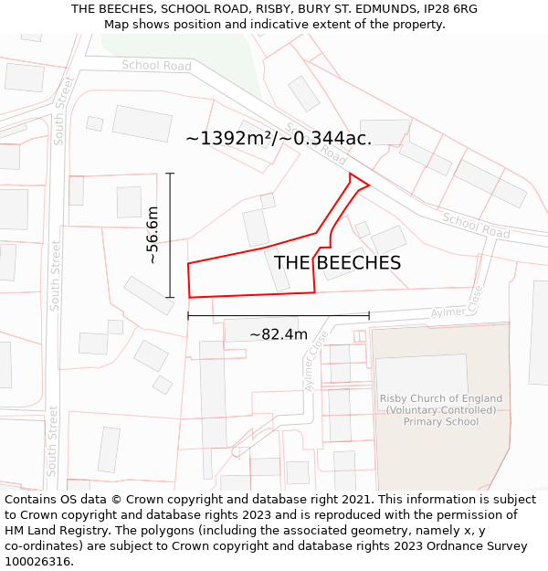 THE BEECHES, SCHOOL ROAD, RISBY, BURY ST. EDMUNDS, IP28 6RG: Plot and title map