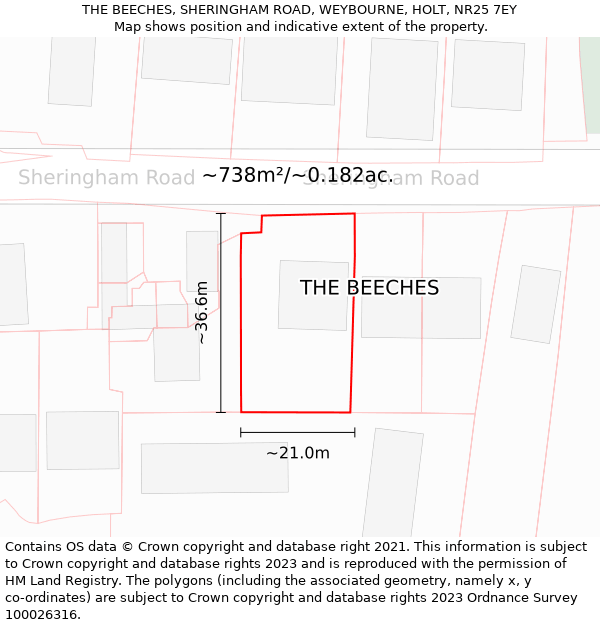 THE BEECHES, SHERINGHAM ROAD, WEYBOURNE, HOLT, NR25 7EY: Plot and title map