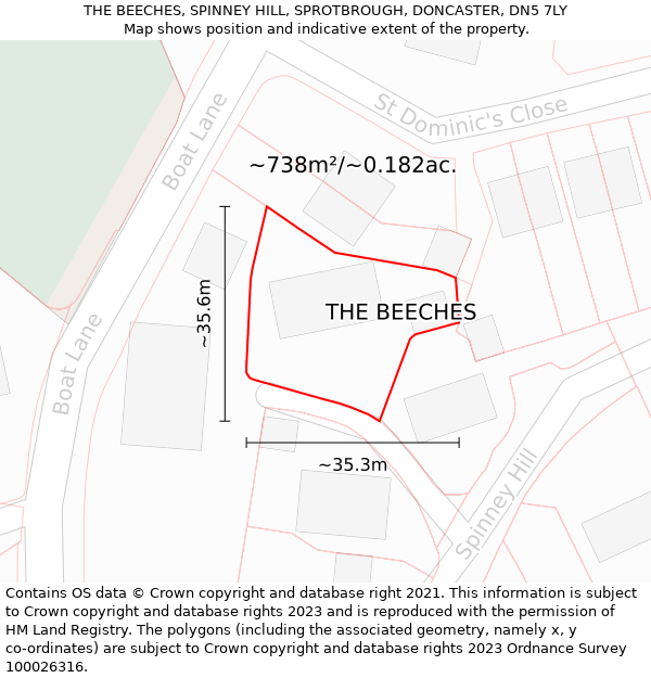 THE BEECHES, SPINNEY HILL, SPROTBROUGH, DONCASTER, DN5 7LY: Plot and title map
