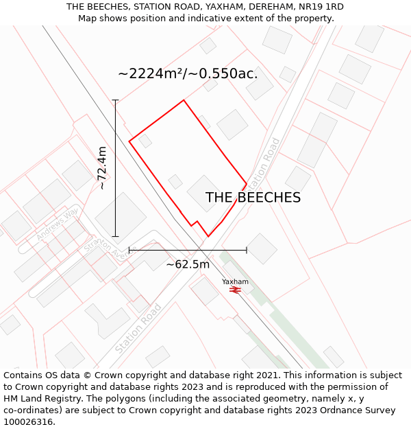 THE BEECHES, STATION ROAD, YAXHAM, DEREHAM, NR19 1RD: Plot and title map