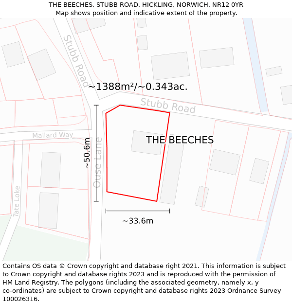 THE BEECHES, STUBB ROAD, HICKLING, NORWICH, NR12 0YR: Plot and title map