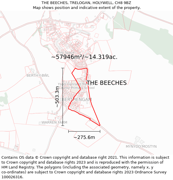 THE BEECHES, TRELOGAN, HOLYWELL, CH8 9BZ: Plot and title map