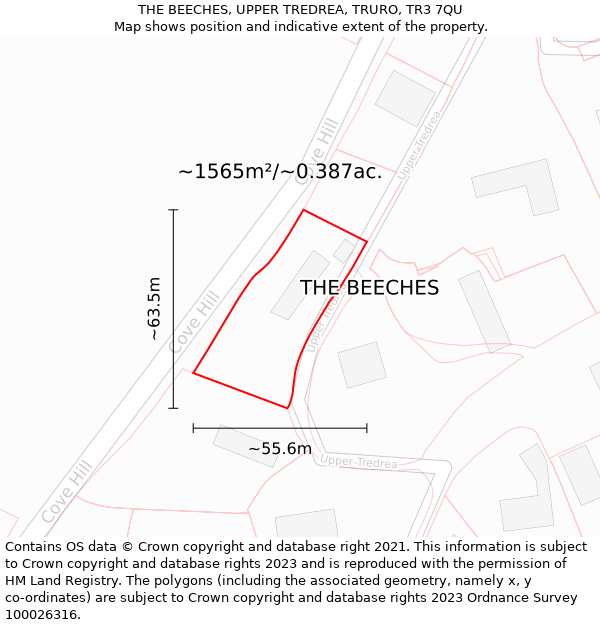 THE BEECHES, UPPER TREDREA, TRURO, TR3 7QU: Plot and title map