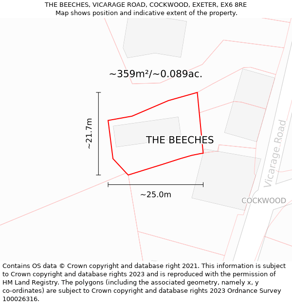 THE BEECHES, VICARAGE ROAD, COCKWOOD, EXETER, EX6 8RE: Plot and title map