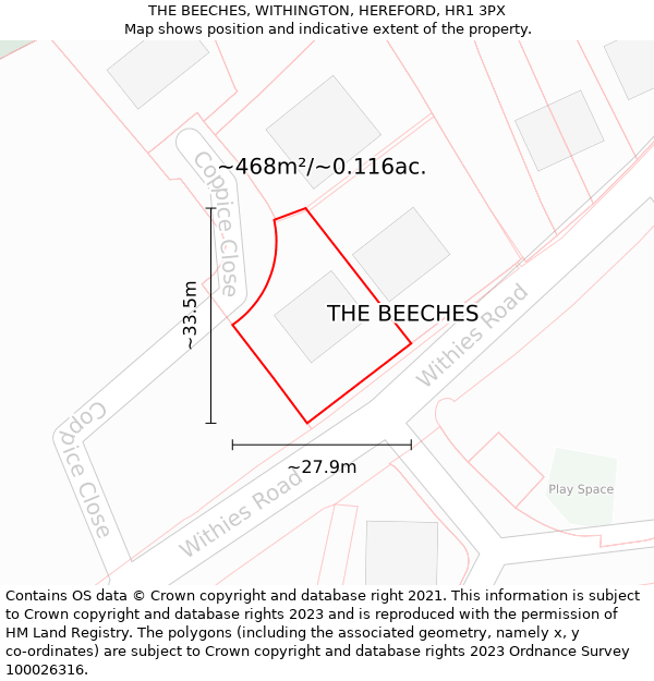 THE BEECHES, WITHINGTON, HEREFORD, HR1 3PX: Plot and title map