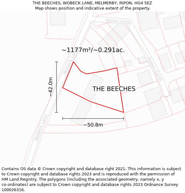 THE BEECHES, WOBECK LANE, MELMERBY, RIPON, HG4 5EZ: Plot and title map