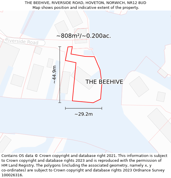 THE BEEHIVE, RIVERSIDE ROAD, HOVETON, NORWICH, NR12 8UD: Plot and title map