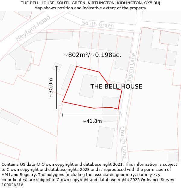 THE BELL HOUSE, SOUTH GREEN, KIRTLINGTON, KIDLINGTON, OX5 3HJ: Plot and title map