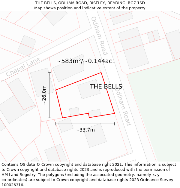 THE BELLS, ODIHAM ROAD, RISELEY, READING, RG7 1SD: Plot and title map