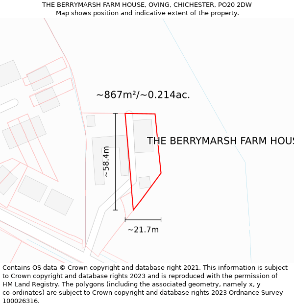 THE BERRYMARSH FARM HOUSE, OVING, CHICHESTER, PO20 2DW: Plot and title map