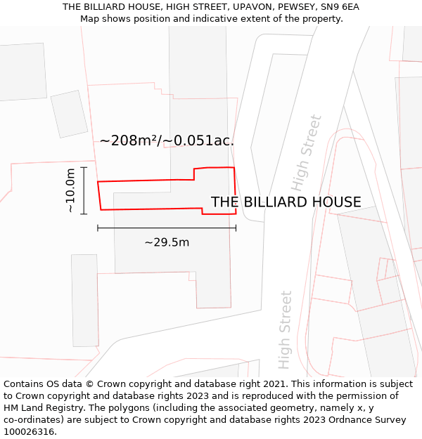 THE BILLIARD HOUSE, HIGH STREET, UPAVON, PEWSEY, SN9 6EA: Plot and title map