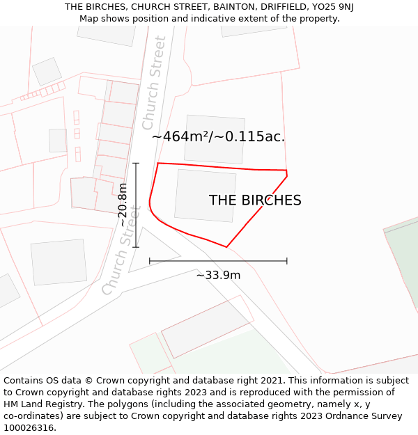 THE BIRCHES, CHURCH STREET, BAINTON, DRIFFIELD, YO25 9NJ: Plot and title map