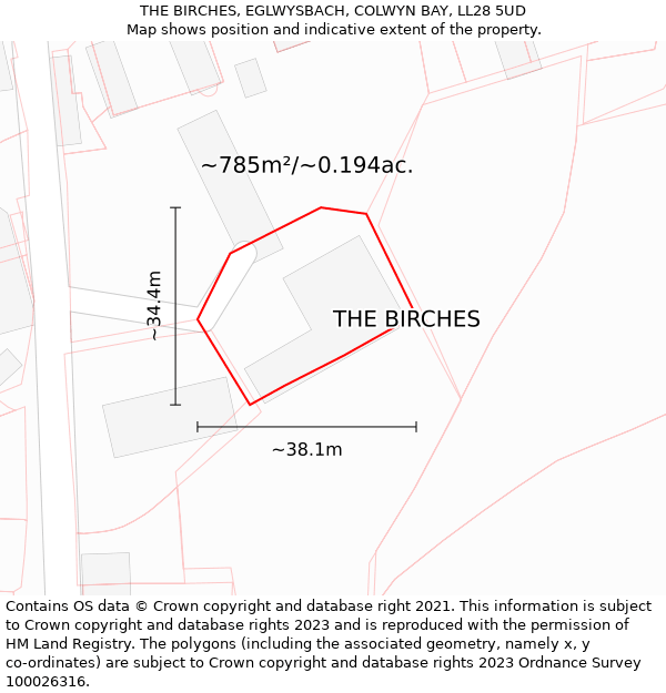THE BIRCHES, EGLWYSBACH, COLWYN BAY, LL28 5UD: Plot and title map