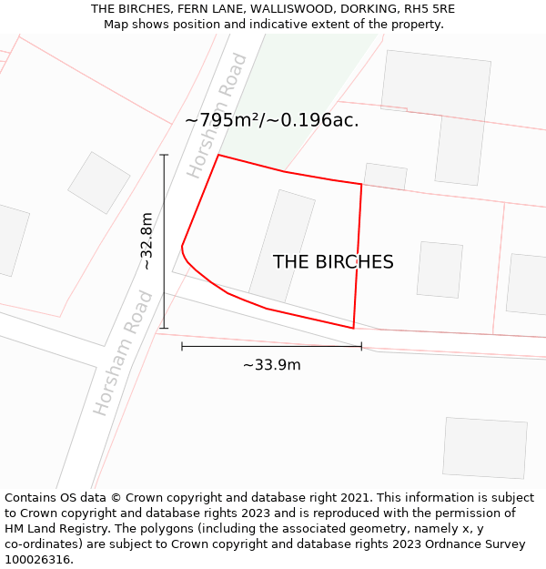 THE BIRCHES, FERN LANE, WALLISWOOD, DORKING, RH5 5RE: Plot and title map