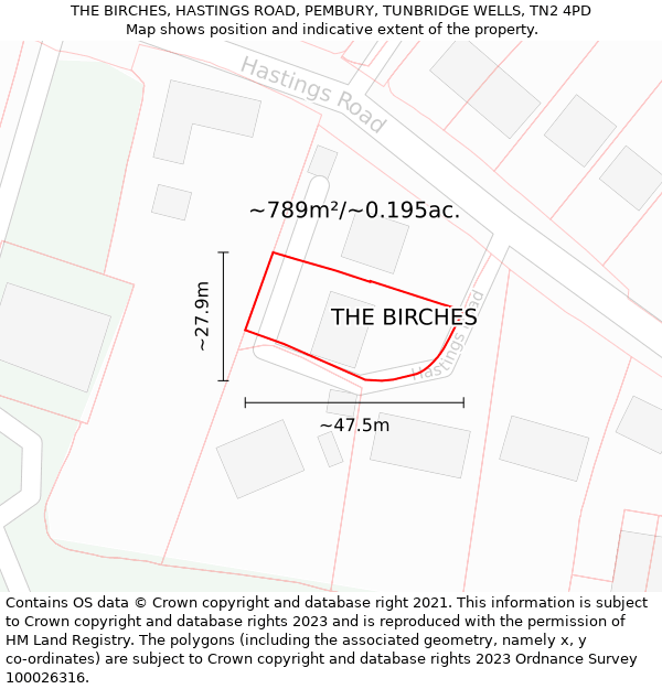 THE BIRCHES, HASTINGS ROAD, PEMBURY, TUNBRIDGE WELLS, TN2 4PD: Plot and title map