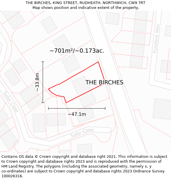 THE BIRCHES, KING STREET, RUDHEATH, NORTHWICH, CW9 7RT: Plot and title map