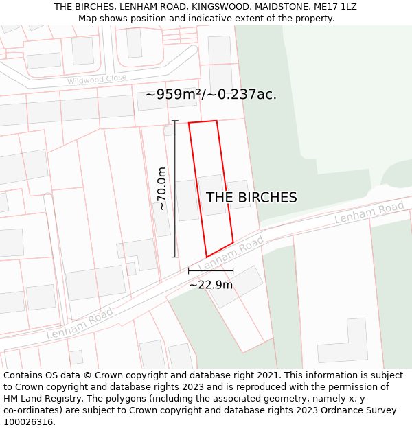 THE BIRCHES, LENHAM ROAD, KINGSWOOD, MAIDSTONE, ME17 1LZ: Plot and title map