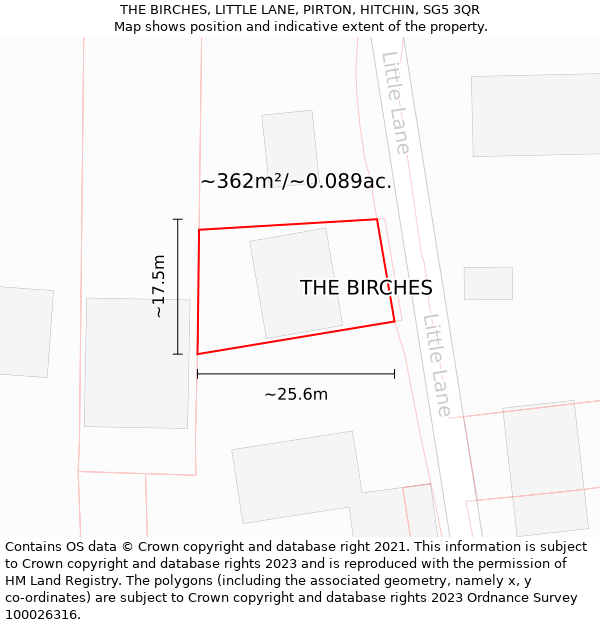 THE BIRCHES, LITTLE LANE, PIRTON, HITCHIN, SG5 3QR: Plot and title map