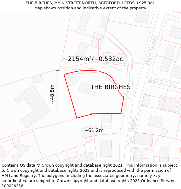 THE BIRCHES, MAIN STREET NORTH, ABERFORD, LEEDS, LS25 3AH: Plot and title map