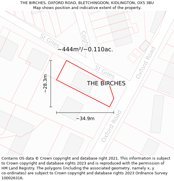 THE BIRCHES, OXFORD ROAD, BLETCHINGDON, KIDLINGTON, OX5 3BU: Plot and title map