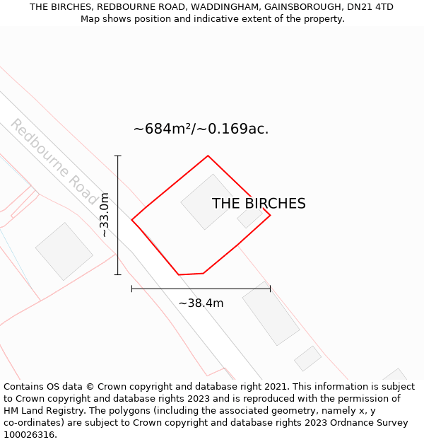 THE BIRCHES, REDBOURNE ROAD, WADDINGHAM, GAINSBOROUGH, DN21 4TD: Plot and title map