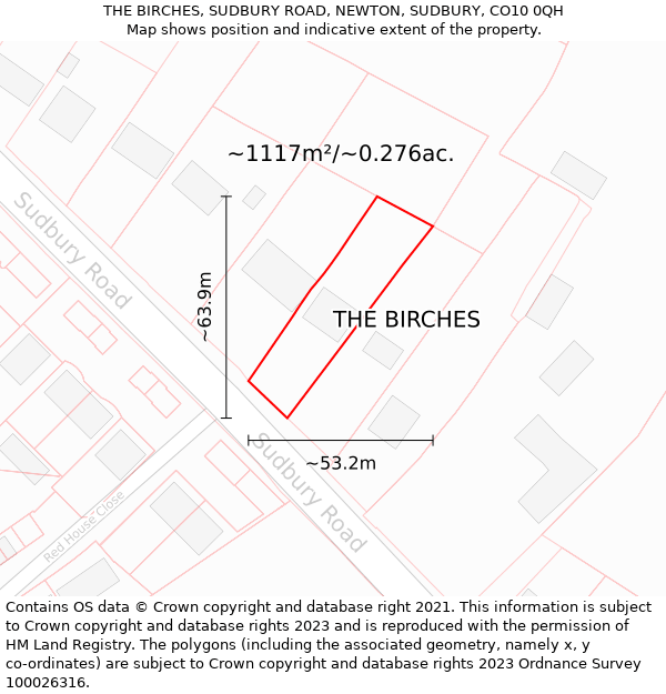 THE BIRCHES, SUDBURY ROAD, NEWTON, SUDBURY, CO10 0QH: Plot and title map