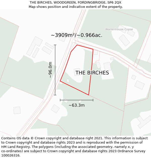 THE BIRCHES, WOODGREEN, FORDINGBRIDGE, SP6 2QX: Plot and title map