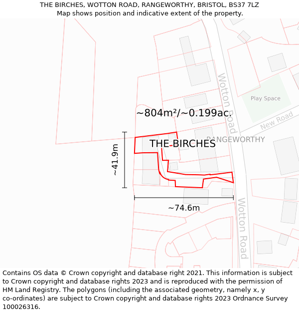 THE BIRCHES, WOTTON ROAD, RANGEWORTHY, BRISTOL, BS37 7LZ: Plot and title map