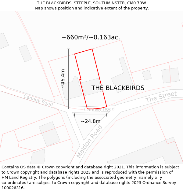 THE BLACKBIRDS, STEEPLE, SOUTHMINSTER, CM0 7RW: Plot and title map
