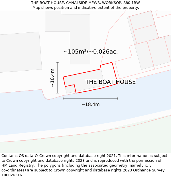 THE BOAT HOUSE, CANALSIDE MEWS, WORKSOP, S80 1RW: Plot and title map