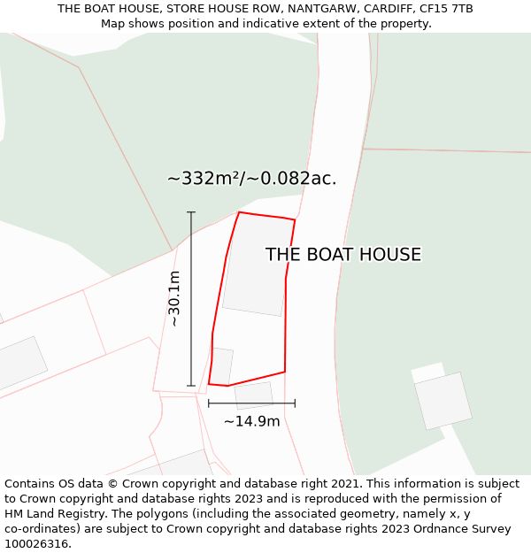 THE BOAT HOUSE, STORE HOUSE ROW, NANTGARW, CARDIFF, CF15 7TB: Plot and title map