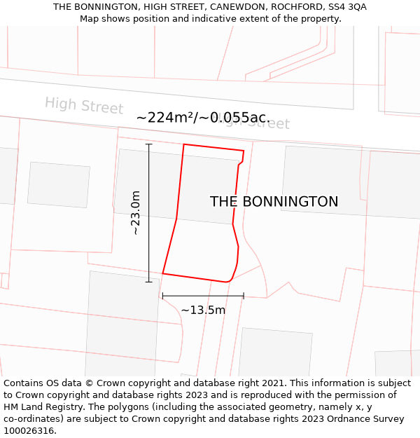 THE BONNINGTON, HIGH STREET, CANEWDON, ROCHFORD, SS4 3QA: Plot and title map