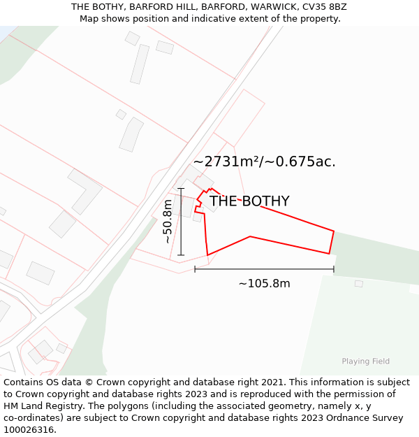 THE BOTHY, BARFORD HILL, BARFORD, WARWICK, CV35 8BZ: Plot and title map