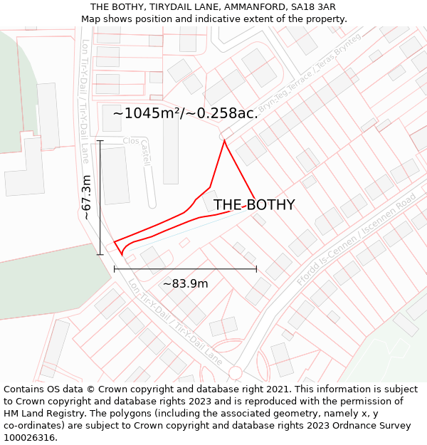 THE BOTHY, TIRYDAIL LANE, AMMANFORD, SA18 3AR: Plot and title map