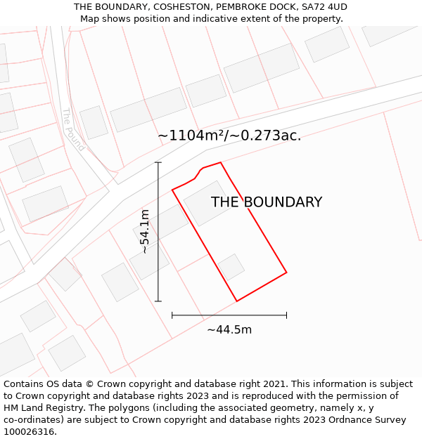 THE BOUNDARY, COSHESTON, PEMBROKE DOCK, SA72 4UD: Plot and title map