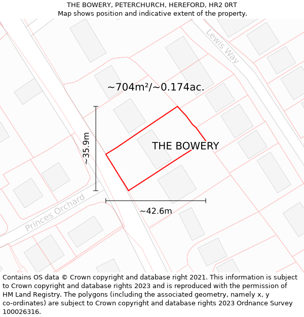 THE BOWERY, PETERCHURCH, HEREFORD, HR2 0RT: Plot and title map