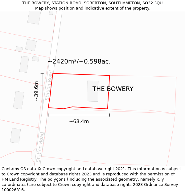 THE BOWERY, STATION ROAD, SOBERTON, SOUTHAMPTON, SO32 3QU: Plot and title map