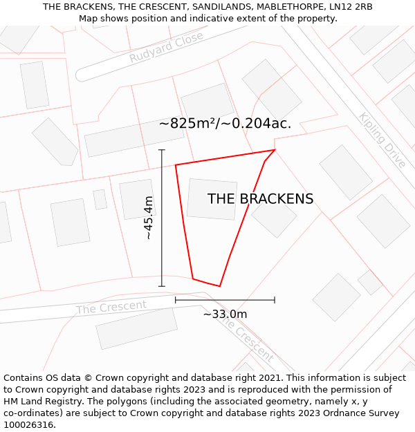 THE BRACKENS, THE CRESCENT, SANDILANDS, MABLETHORPE, LN12 2RB: Plot and title map