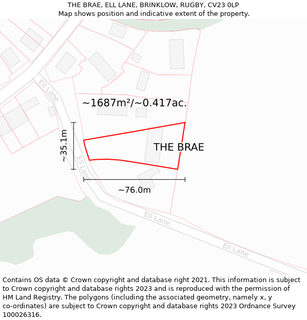 THE BRAE, ELL LANE, BRINKLOW, RUGBY, CV23 0LP: Plot and title map
