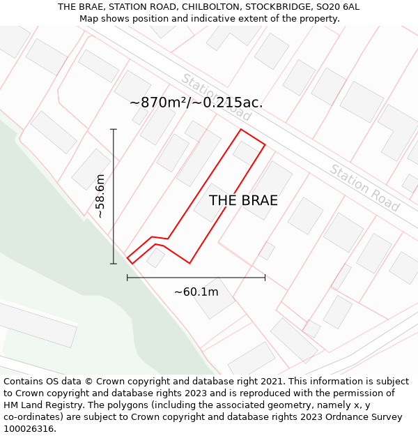 THE BRAE, STATION ROAD, CHILBOLTON, STOCKBRIDGE, SO20 6AL: Plot and title map