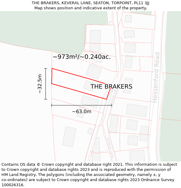 THE BRAKERS, KEVERAL LANE, SEATON, TORPOINT, PL11 3JJ: Plot and title map