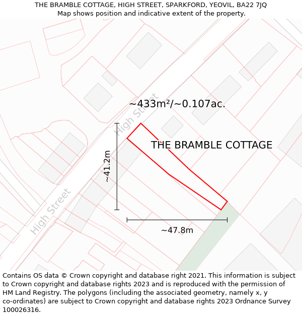 THE BRAMBLE COTTAGE, HIGH STREET, SPARKFORD, YEOVIL, BA22 7JQ: Plot and title map