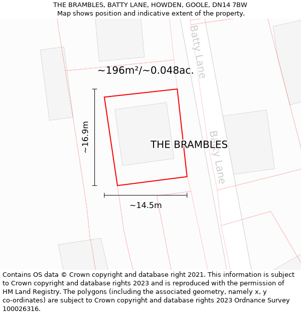 THE BRAMBLES, BATTY LANE, HOWDEN, GOOLE, DN14 7BW: Plot and title map