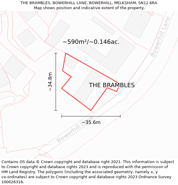 THE BRAMBLES, BOWERHILL LANE, BOWERHILL, MELKSHAM, SN12 6RA: Plot and title map