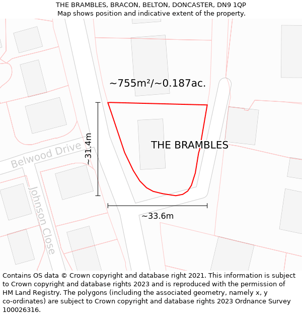 THE BRAMBLES, BRACON, BELTON, DONCASTER, DN9 1QP: Plot and title map